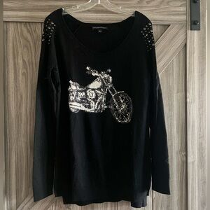 Rock & Republic Black Sweater with Silver Motorcycle Design